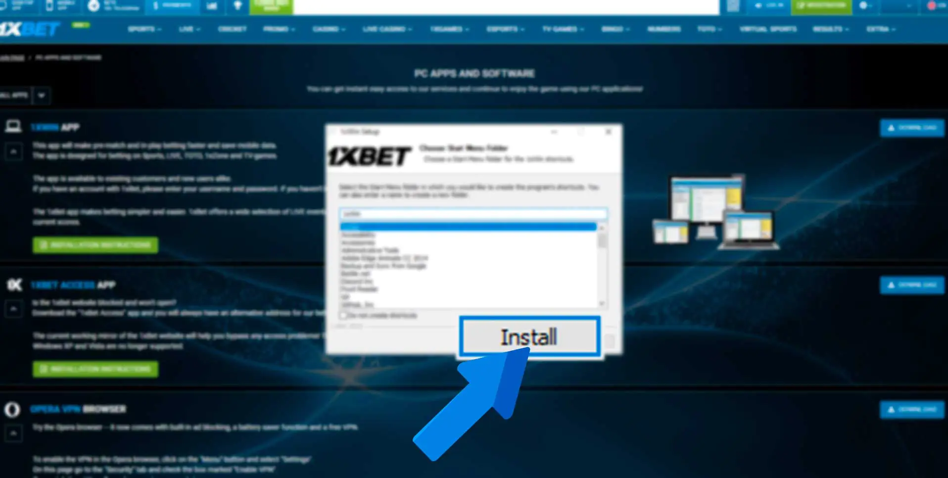 Pressing the button to install the application