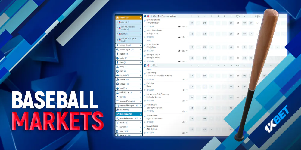 Baseball event betting markets